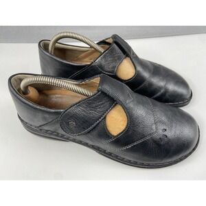 Finn Comfort Shoes Womens 42‎ Nashville Metalic Black Leather Mary Jane T Strap